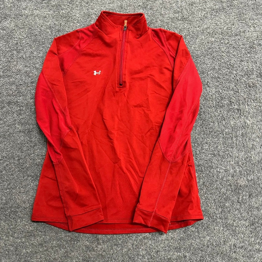 Under Armour Pullover Womens M Red Quarter Zip Long Sleeve Athletic Running Top